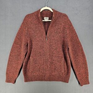 LL Bean Sweater Mens Medium Red 100% Lambswool Full Zip Mock Neck Knit Cardigan